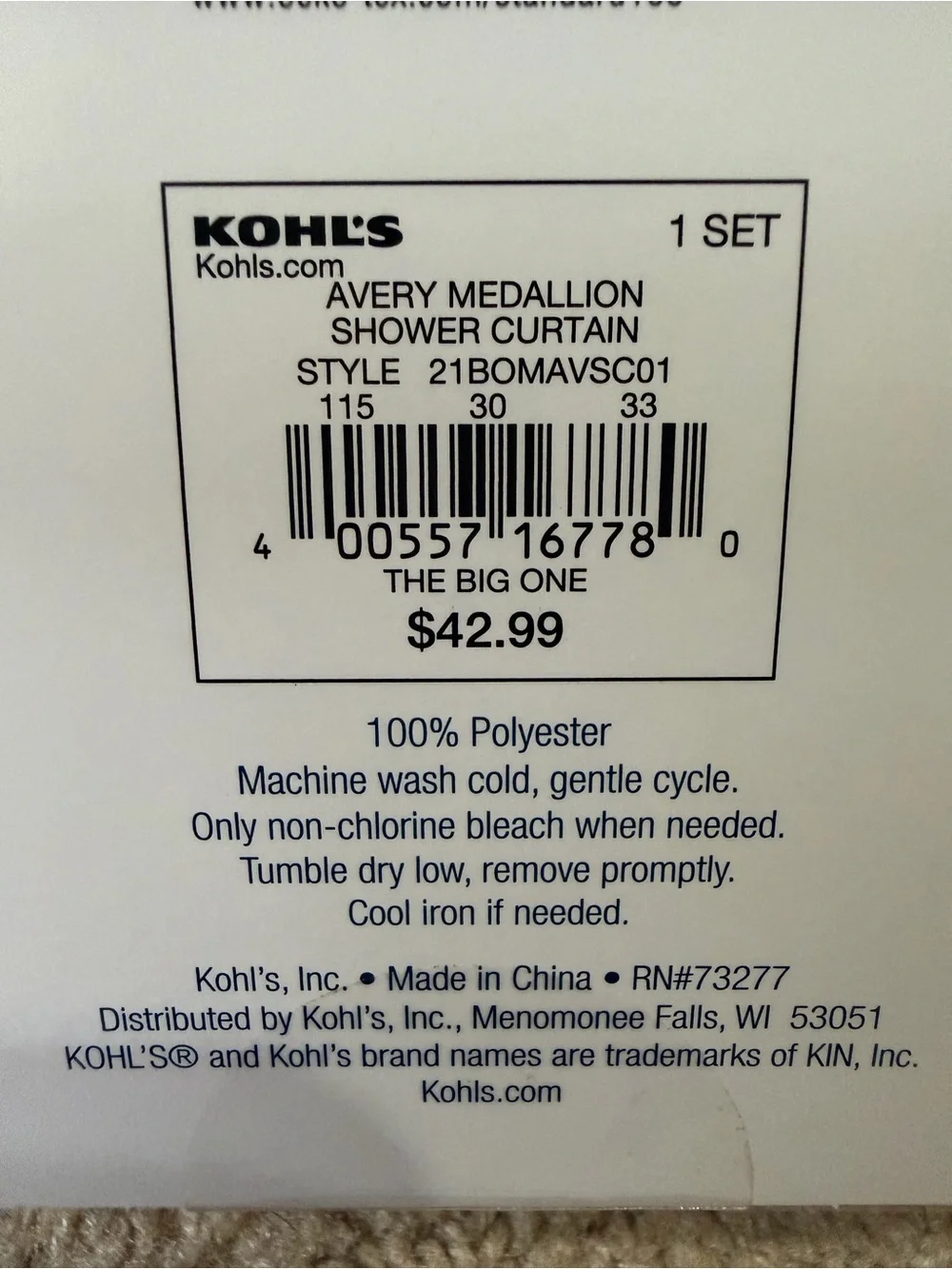 NWT. The Big One Blue Floral Shower Curtain and Hooks Set